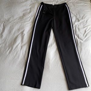 Womens Black Woven Side Striped Straight Leg Pants